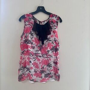 Milly Pink Floral Blouse with Black Bow NWT